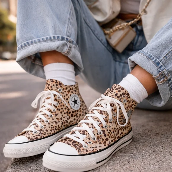 Converse Chuck Taylor All Star Leopard High Top Sneakers Women 10.5 Men 8.5 - Picture 2 of 12